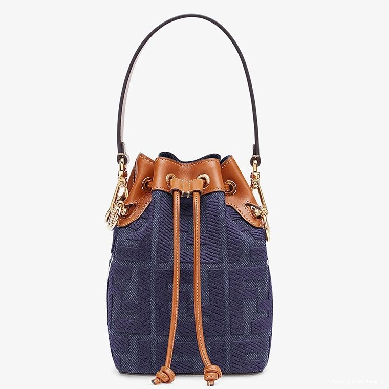 Vintage HOT Bag Mon FF Motif In Blue Fendi Mini Bucket Tresor Canvas 0808